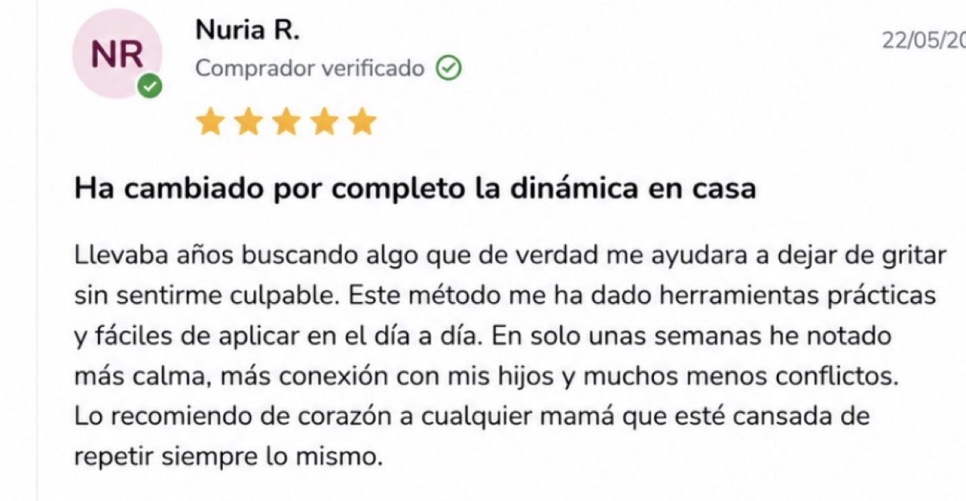 Reseña real de Nuria R., compradora verificada, valorada con cinco estrellas
